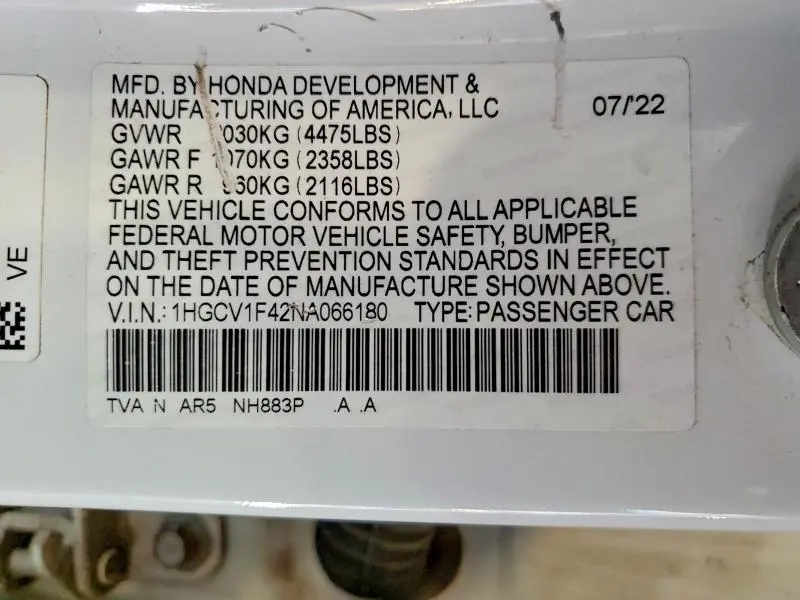 2022 HONDA ACCORD SPORT SE  