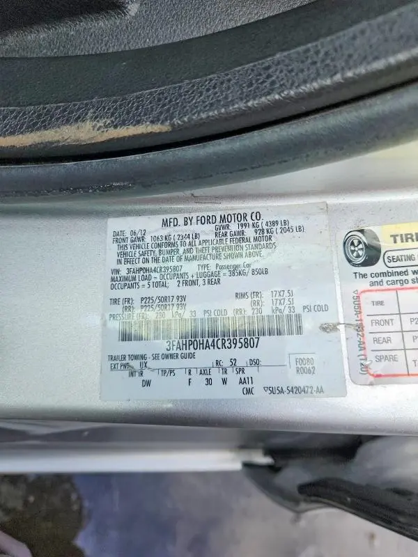 2012 FORD FUSION   