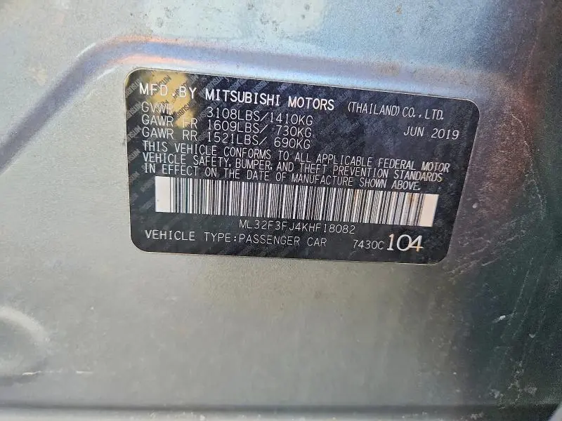 2019 MITSUBISHI MIRAGE G4 ES  