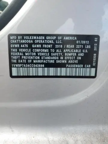 2012 VOLKSWAGEN PASSAT SE  