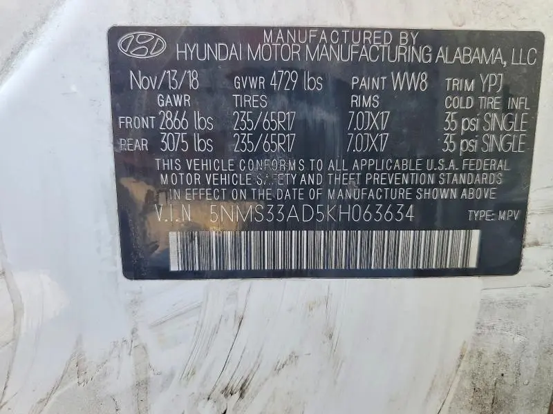 2019 HYUNDAI SANTA FE SEL 2.4L  