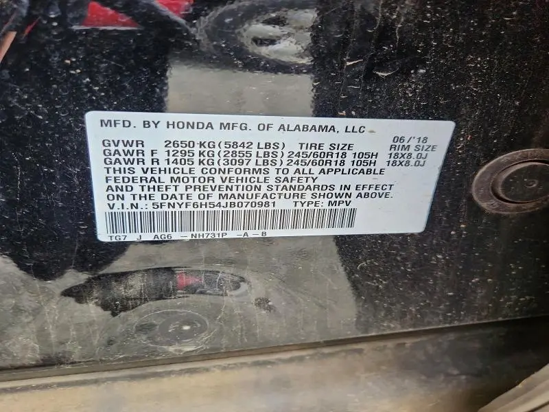 2018 HONDA PILOT EXL  