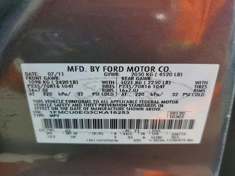 2012 FORD ESCAPE LIMITED  