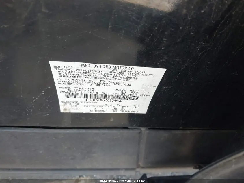 2012 FORD TAURUS SEL