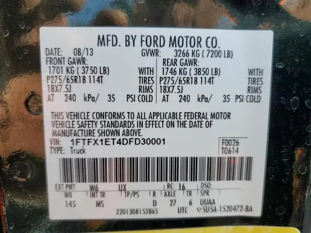 2013 FORD F150 SUPER CAB  
