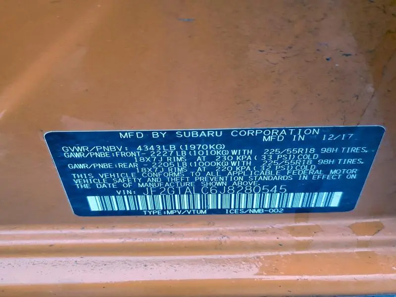 2018 SUBARU CROSSTREK LIMITED  