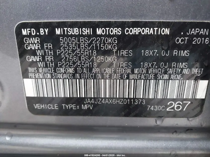 2017 MITSUBISHI OUTLANDER GT