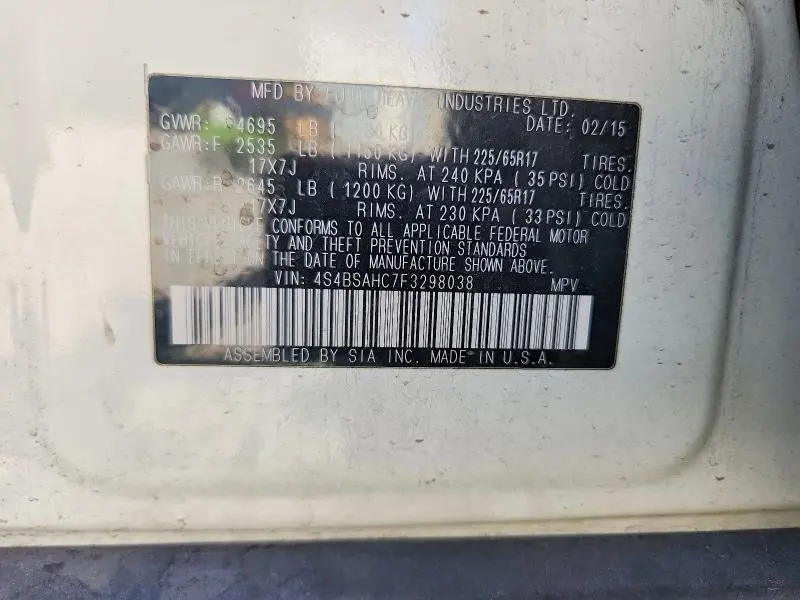 2015 SUBARU OUTBACK 2.5I PREMIUM  