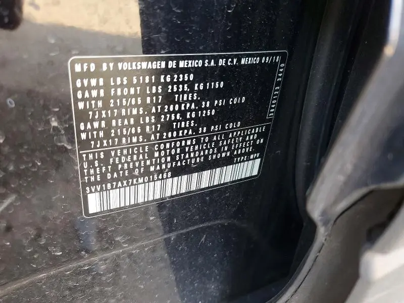 2019 VOLKSWAGEN TIGUAN S  