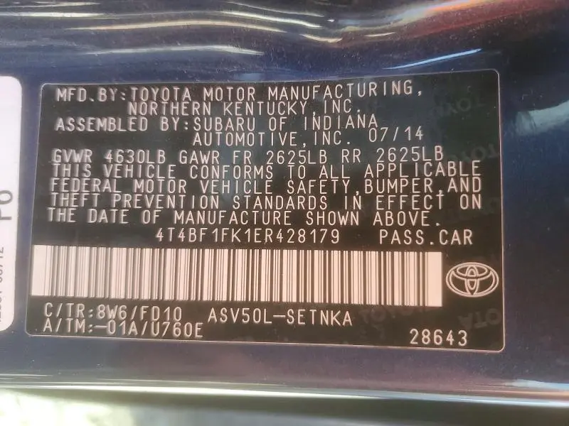 2014 TOYOTA CAMRY LE  