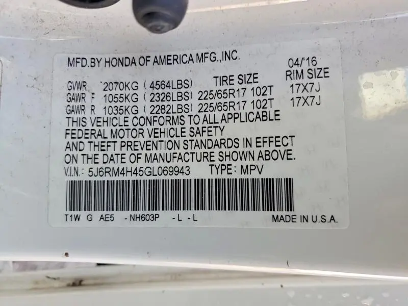 2016 HONDA CR-V SE  