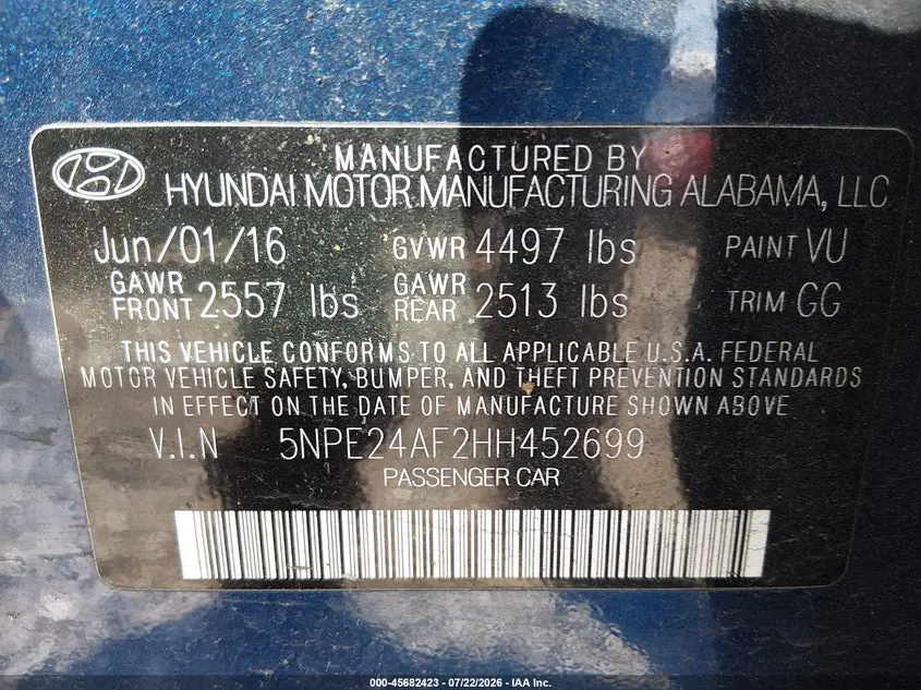 2017 HYUNDAI SONATA SE
