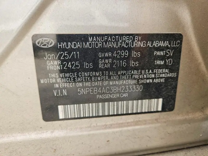 2011 HYUNDAI SONATA GLS  