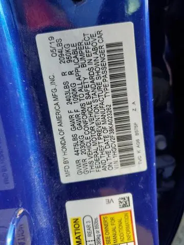 2019 HONDA ACCORD SPORT  