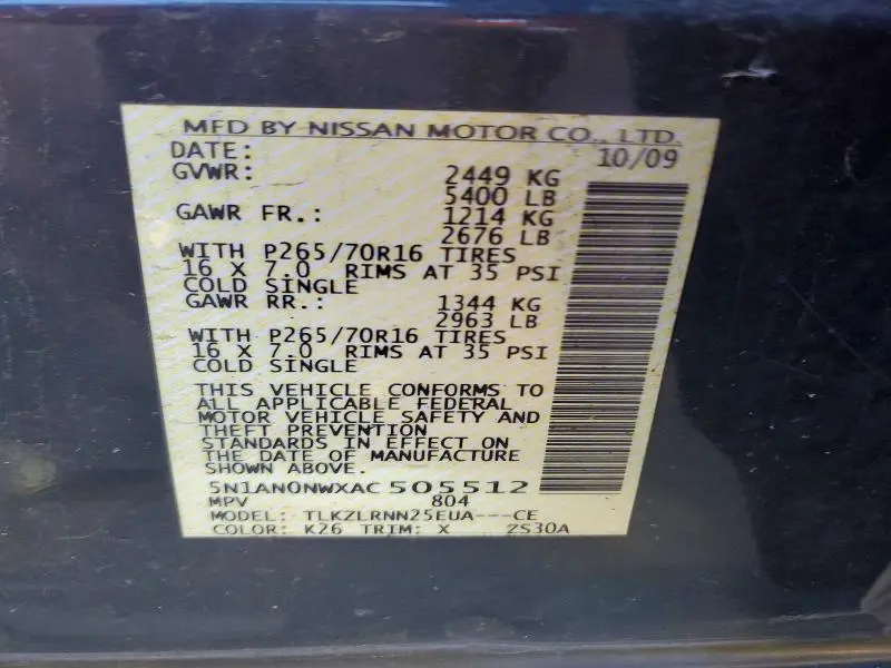 2010 NISSAN XTERRA X  