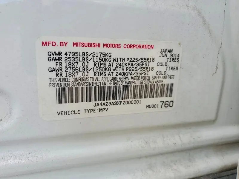 2015 MITSUBISHI OUTLANDER SE  