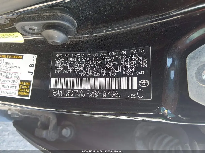 2013 TOYOTA PRIUS TWO