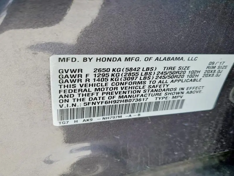 2017 HONDA PILOT TOURING  