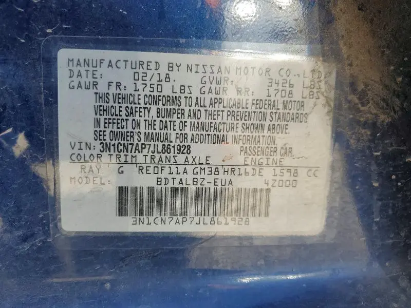 2018 NISSAN VERSA SV  
