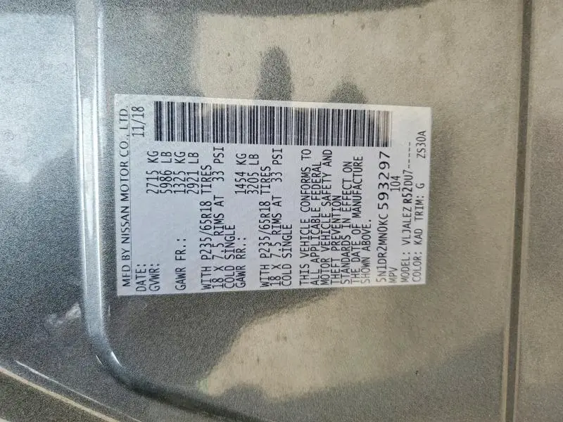 2019 NISSAN PATHFINDER SV  