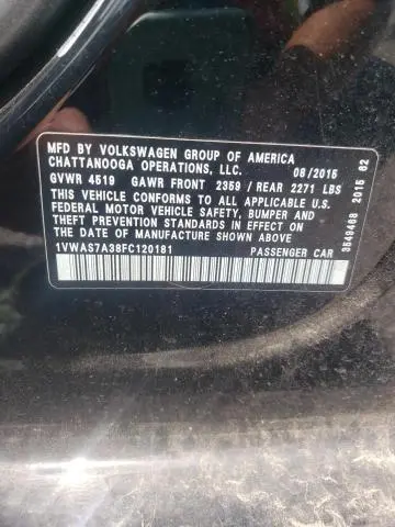 2015 VOLKSWAGEN PASSAT S