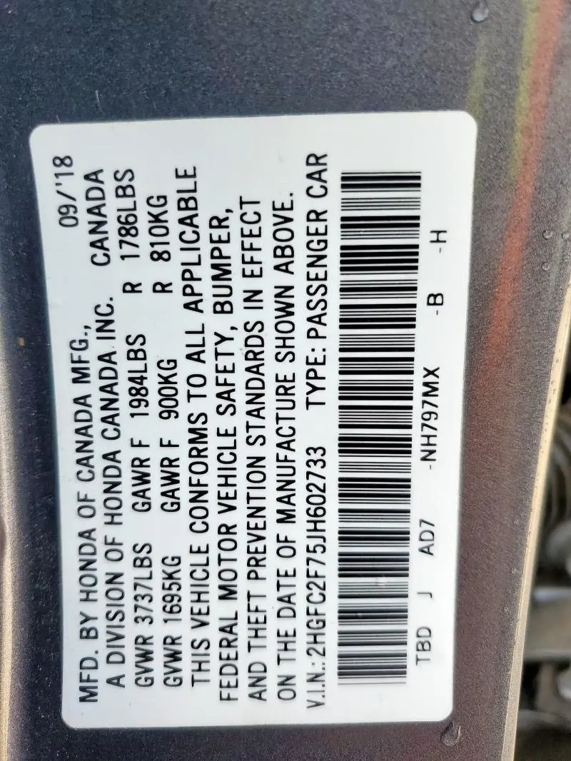 2018 HONDA CIVIC EX  