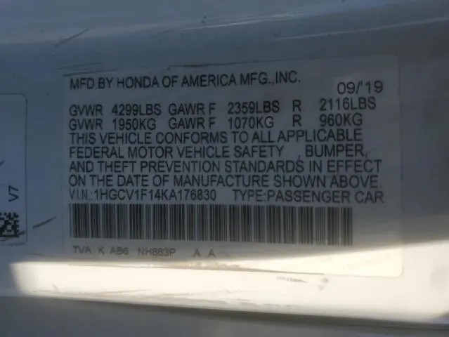 2019 HONDA ACCORD LX  