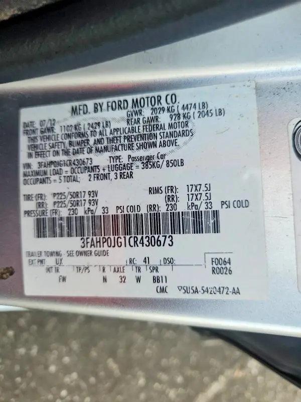 2012 FORD FUSION SEL  
