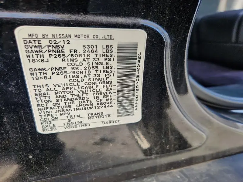 2012 INFINITI FX35 BASE  