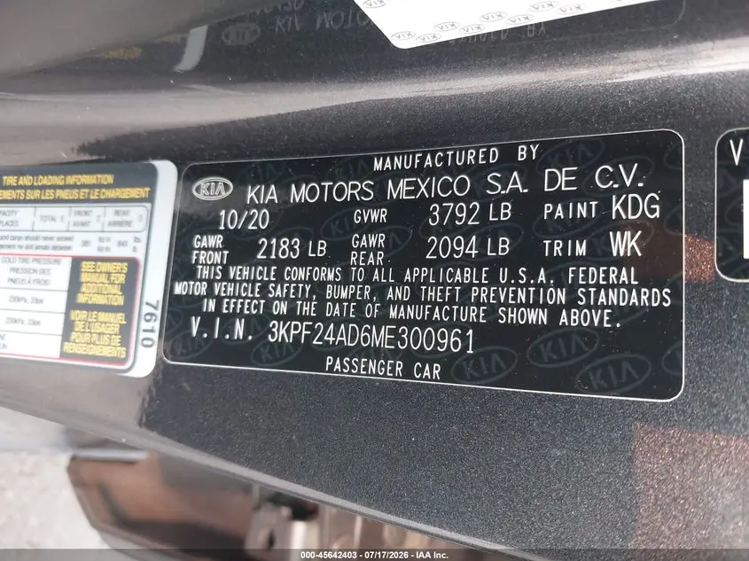 2021 KIA FORTE LXS
