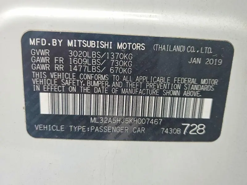 2019 MITSUBISHI MIRAGE LE  