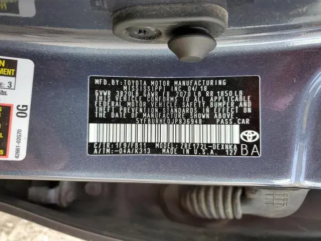 2018 TOYOTA COROLLA L  