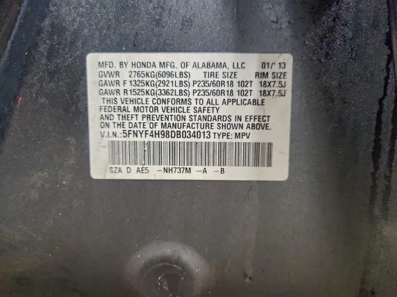 2013 HONDA PILOT TOURING  