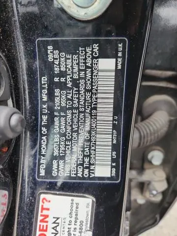 2019 HONDA CIVIC SPORT TOURING  