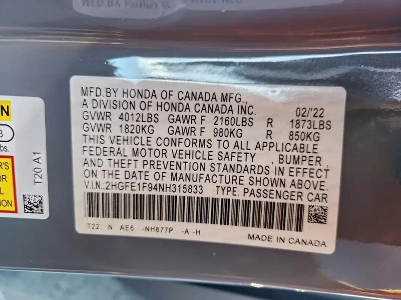 2022 HONDA CIVIC TOURING  