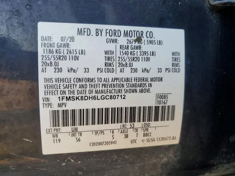 2020 FORD EXPLORER XLT  