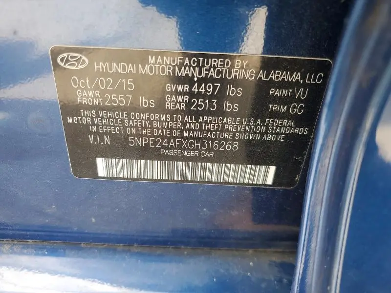 2016 HYUNDAI SONATA SE  