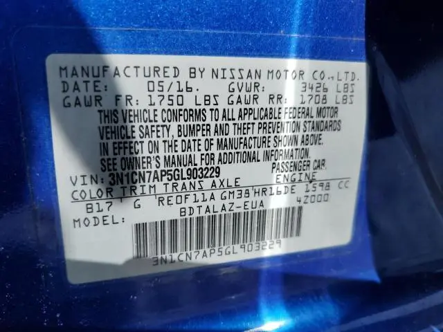 2016 NISSAN VERSA S  