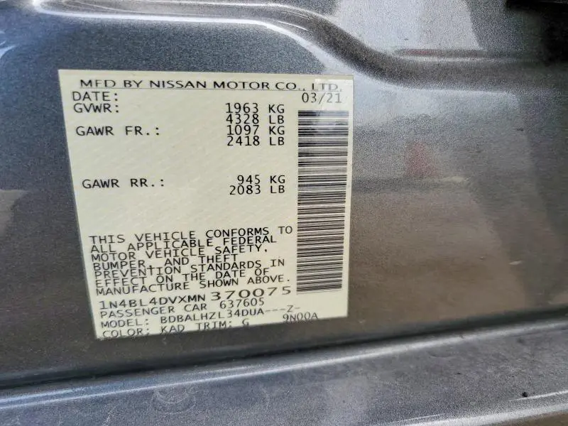 2021 NISSAN ALTIMA SV  