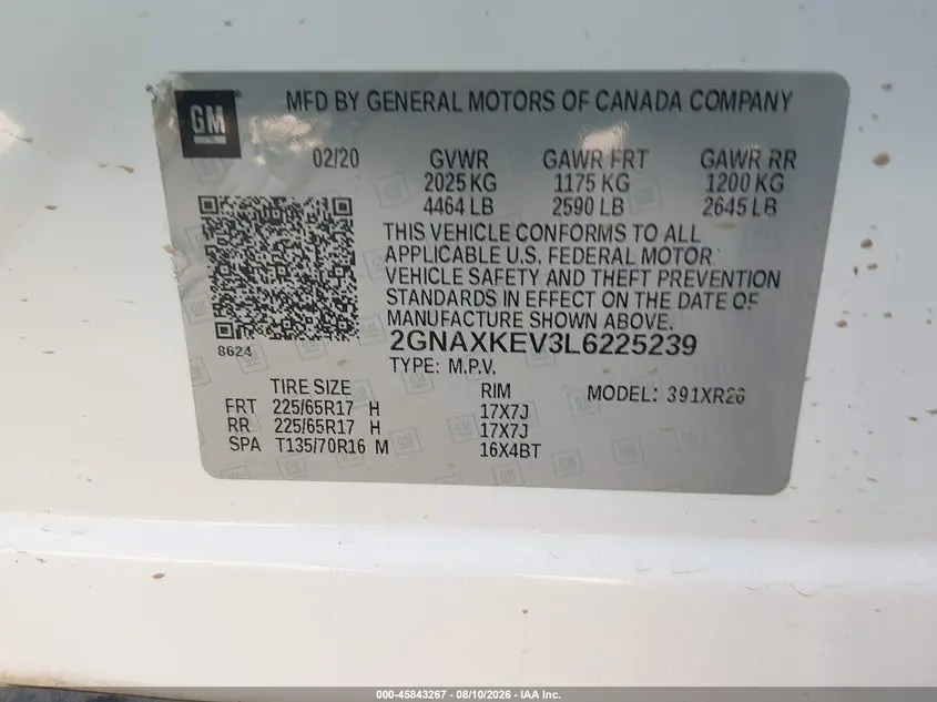2020 CHEVROLET EQUINOX FWD LT 1.5L TURBO