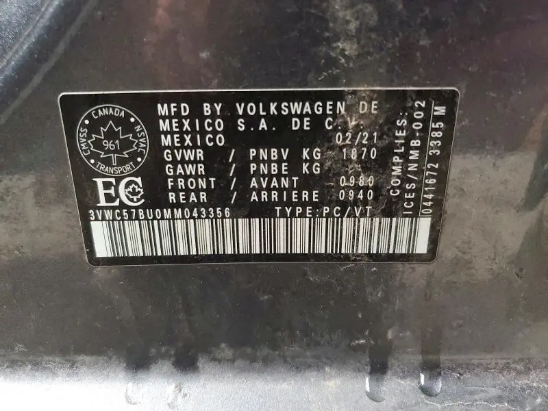 2021 VOLKSWAGEN JETTA S  