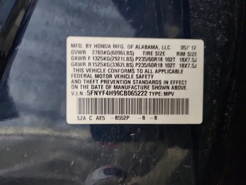 2012 HONDA PILOT TOURING  