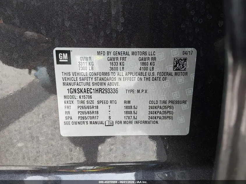 2017 CHEVROLET TAHOE LS