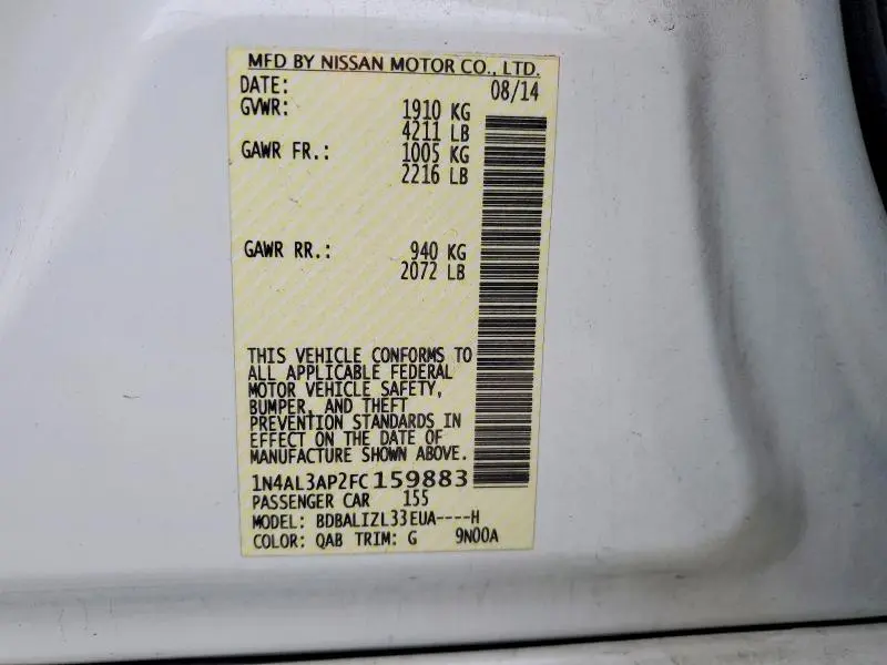 2015 NISSAN ALTIMA 2.5 SV  