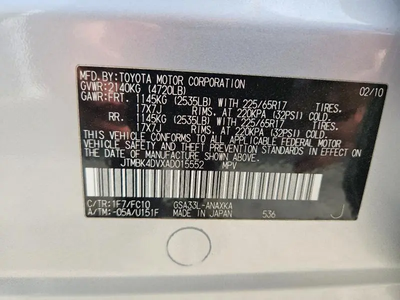 2010 TOYOTA RAV4 BASE  