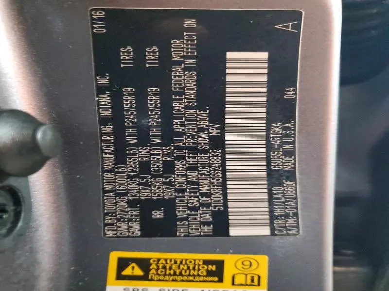 2016 TOYOTA HIGHLANDER LIMITED  