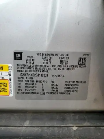 2016 CHEVROLET TRAVERSE LT  