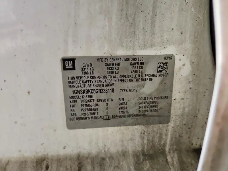 2016 CHEVROLET TAHOE K1500 LT  