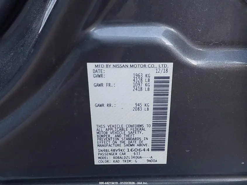 2019 NISSAN ALTIMA 2.5 S