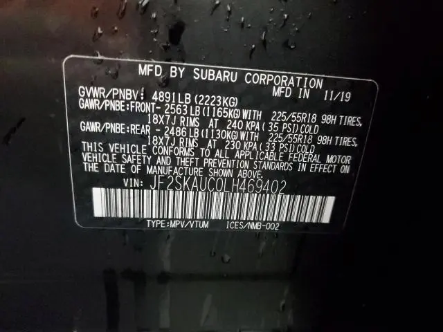 2020 SUBARU FORESTER LIMITED  